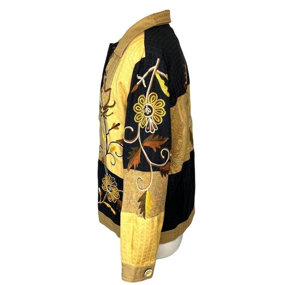 Vintage Indigo Moon Jacket Gold Floral Embroidered Boho Art Lined Buttons Small - Picture 2 of 8